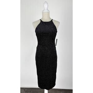 Premier Amour Womens Bodycon Halter Dress Speckled Back Zip Size 4 Black NWT